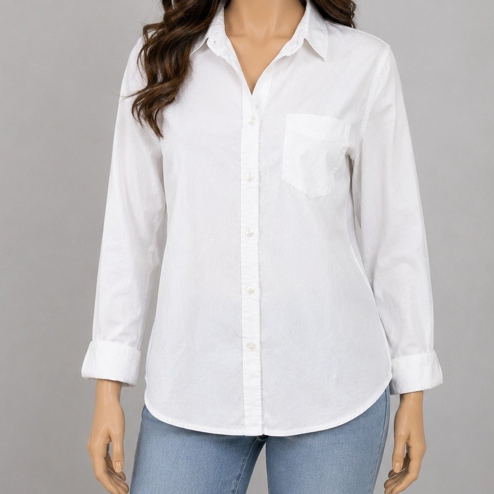 Old Navy Womens Button‎ Down Shirt White Linen Blend Long Sleeve M